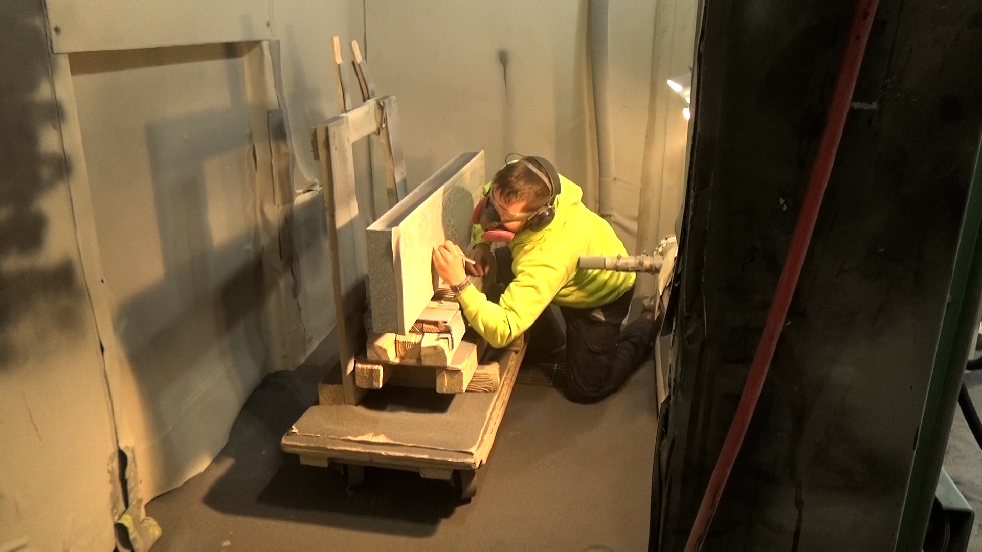 sandblasting the granite